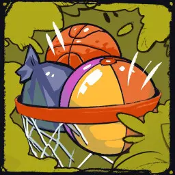 Basket hoop target for scoring the three required items