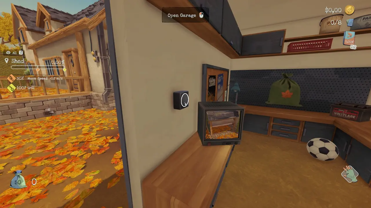 TV screen shows the garage door opening while the button is pressed