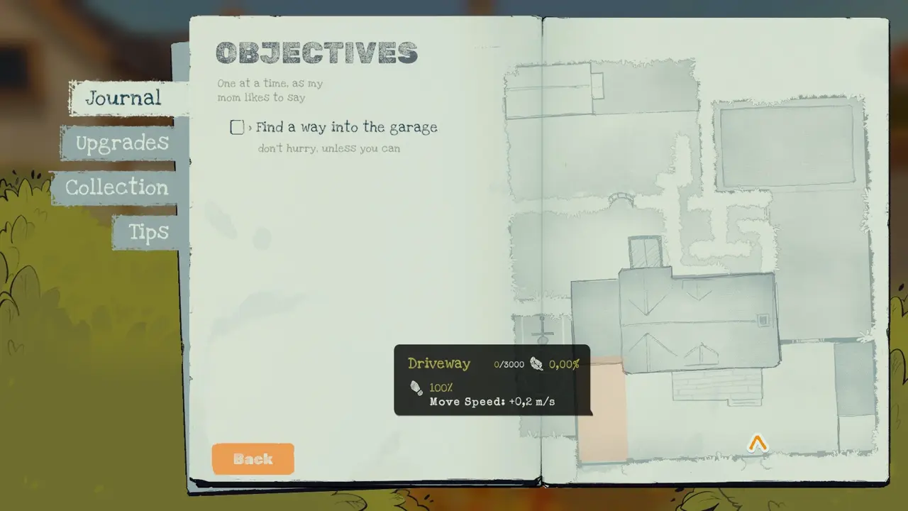 Driveway completion grants plus 0.2 m per second move speed