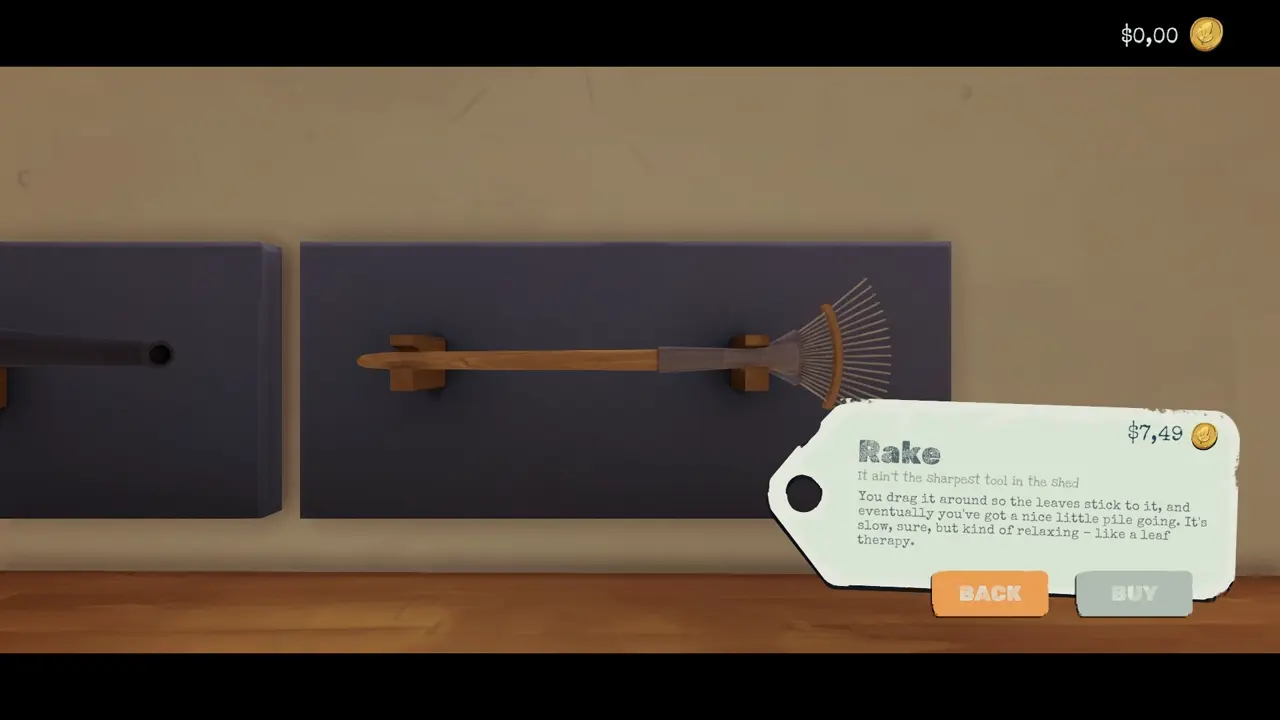 Rake purchase in the shed store for piling leaves