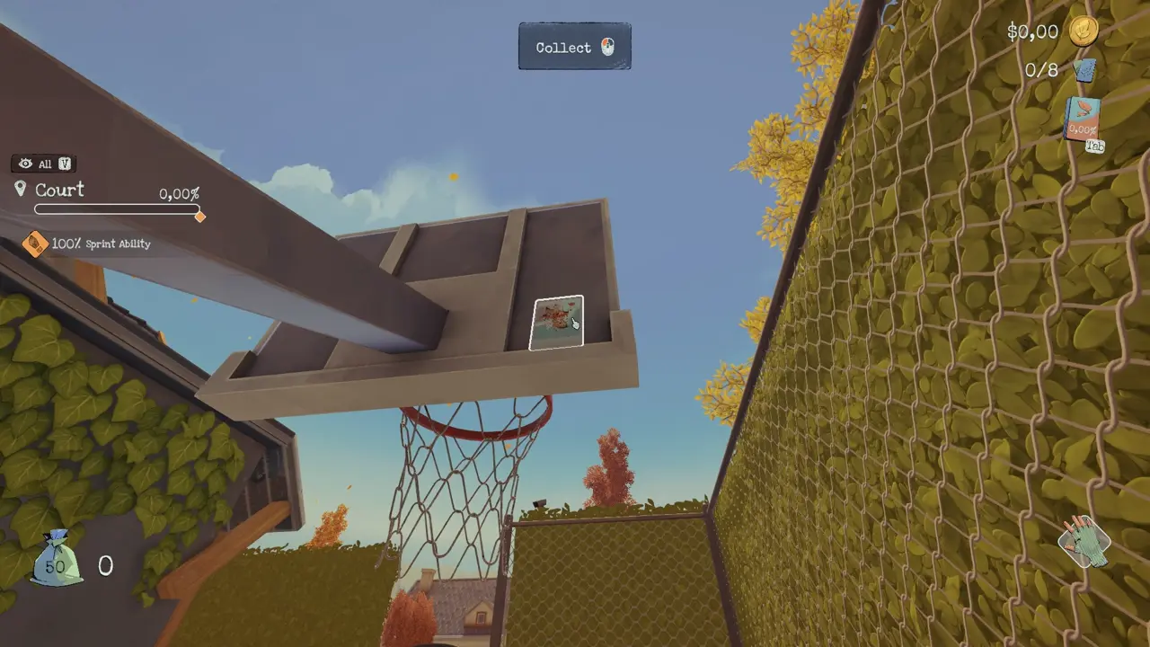 Photo 3 behind the basketball hoop in the court look upward