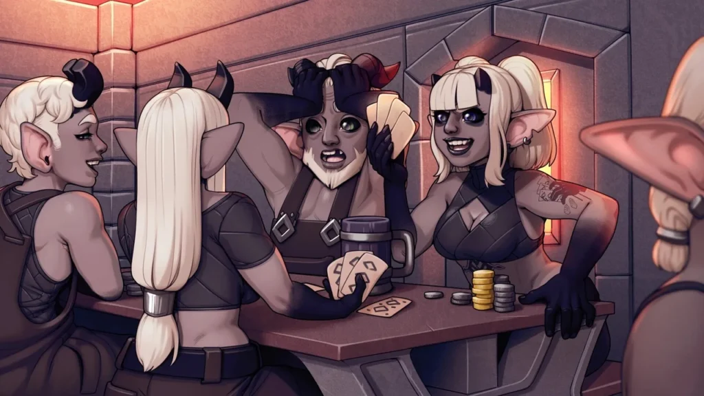 stellar dream game characters in bar scrrenshot.