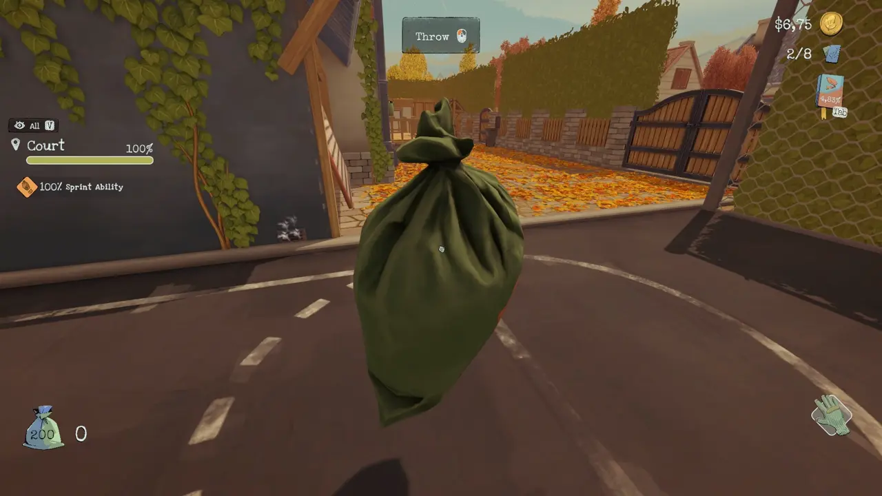 Suggested throwing position at least fifteen meters from the trash bin