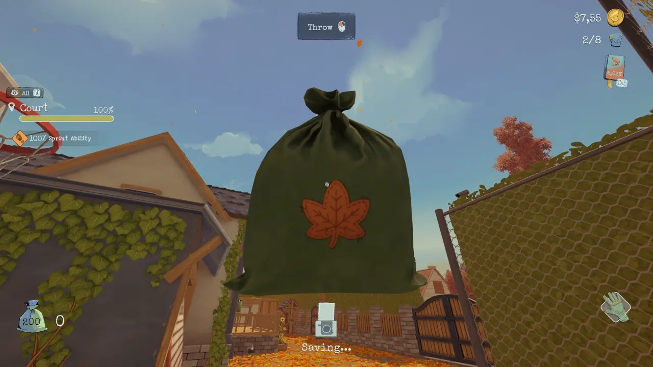 Aiming with the cursor centered over the trash can lid before throwing