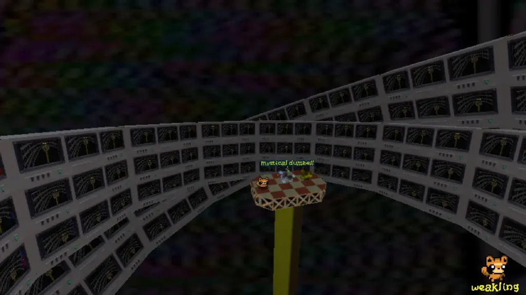 Area containing the second dumbbell and the fourth cat.