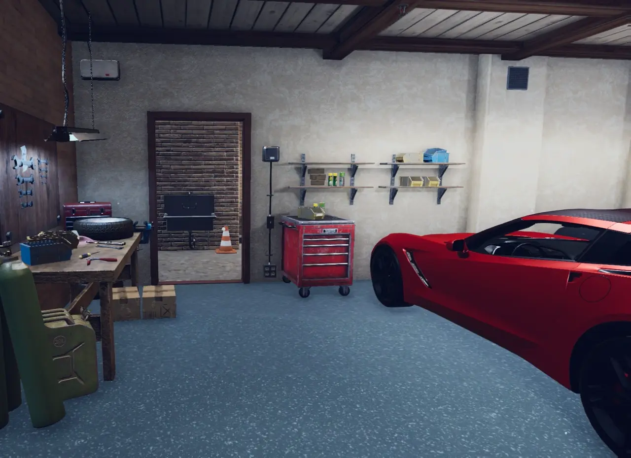 Crime Scene Cleaner Circle of Friends garage door left of red car