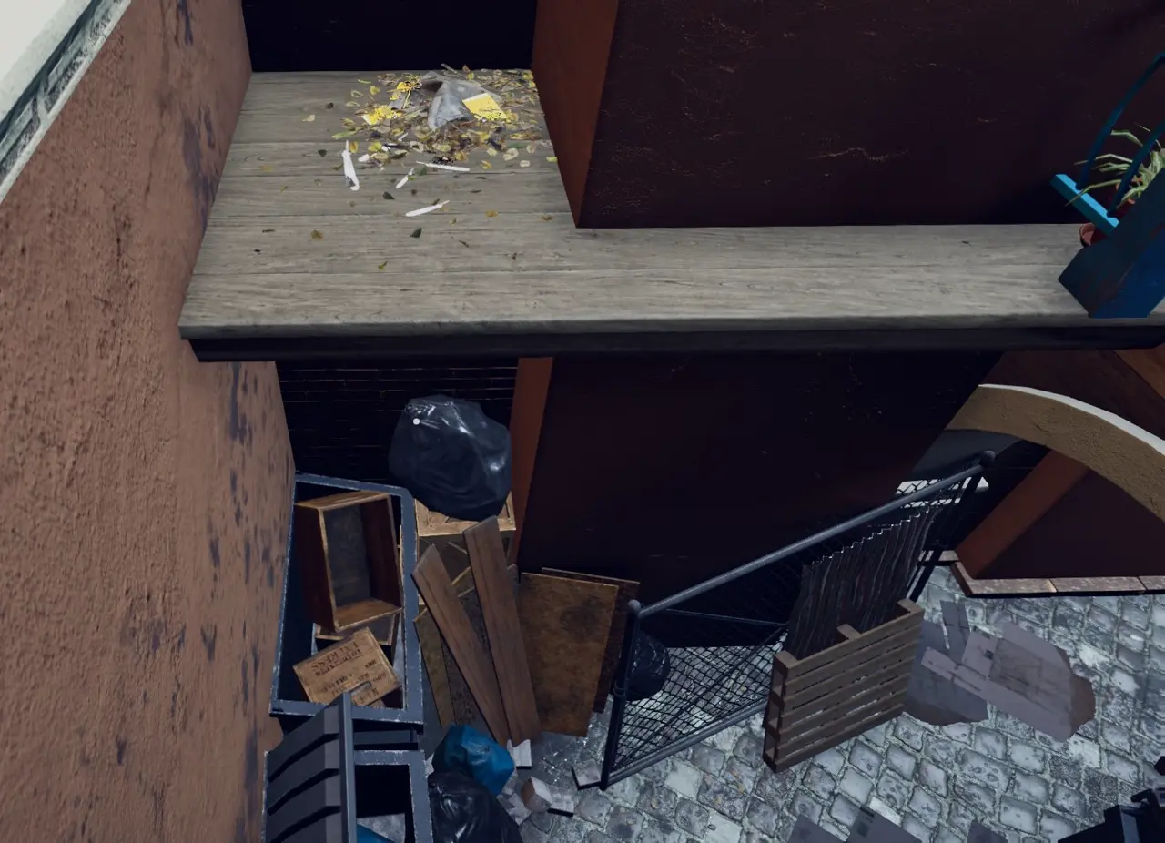 Crime Scene Cleaner Circle of Friends niche above hidden garage entrance