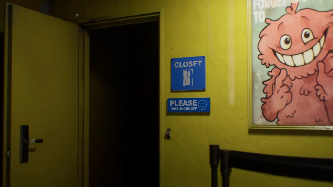 Subliminal Bounce House green sensor bar at hallway end