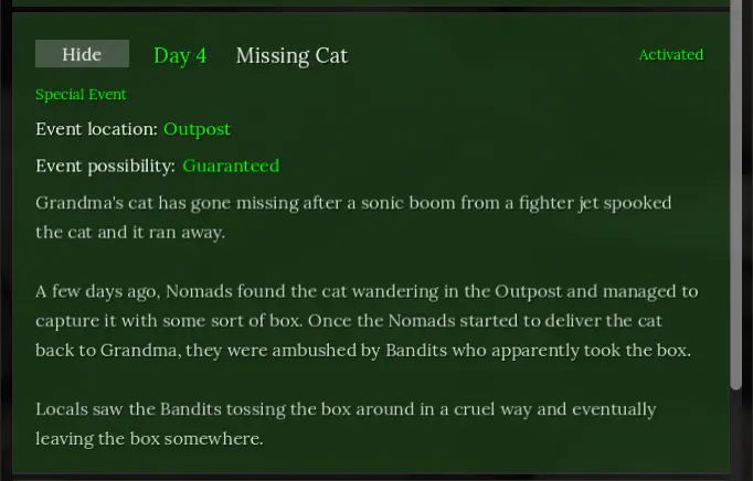 Missing Cat quest day 4 preparation and supplies