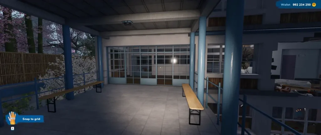 Anime School upper walkway and school building entrance
