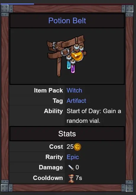 Oaken Tower Potion Belt start of day item mechanic