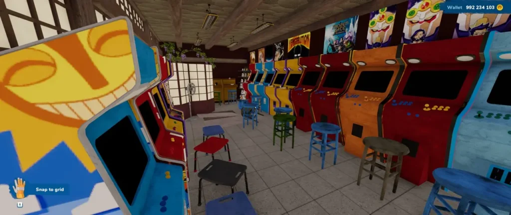 Ramen Shop arcade room interior with arcade machines