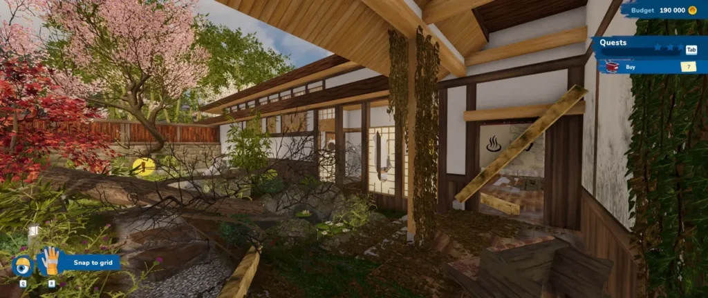 House Flipper 2 Sakura DLC To Miharu’s Friend story mission exterior garden area