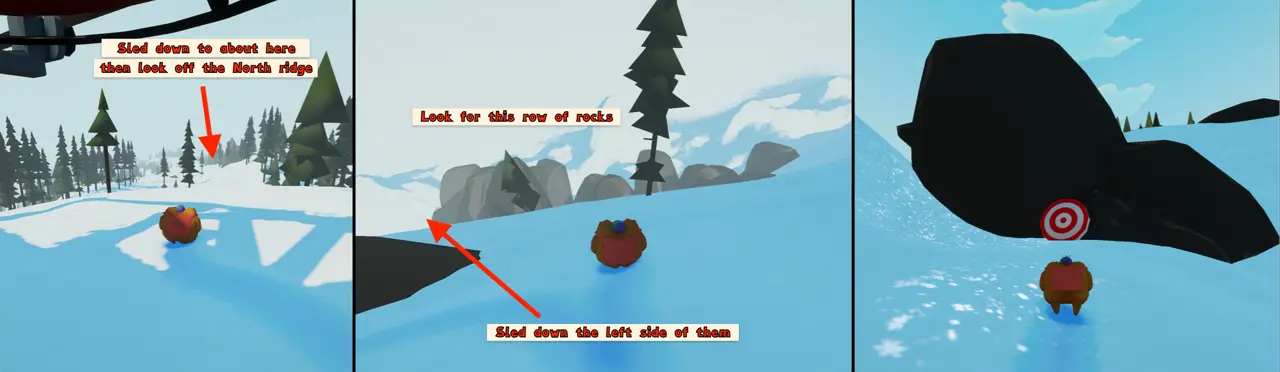 Sledding Game Tiny Frog Hat northwest ridge target route