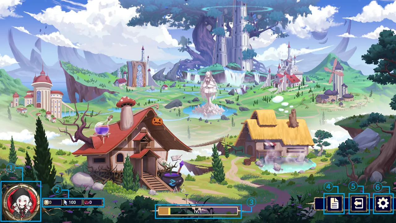 Beginner guide main menu UI with icon currency level achievements title return and settings buttons