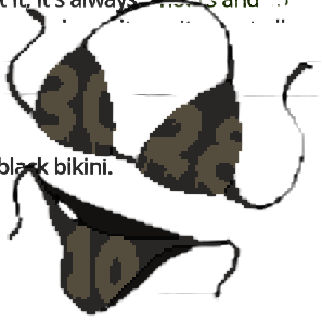 Train45 black bikini item showing hidden route numbers for the Changing Room puzzle