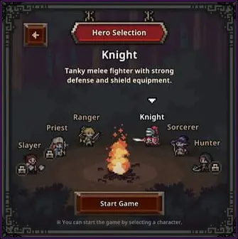 Class selection screen showing available hero classes in Task Bar Hero