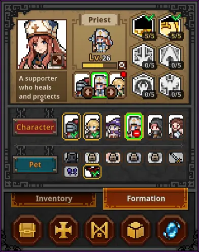 Formation screen showing hero placement and class switching options in Task Bar Hero