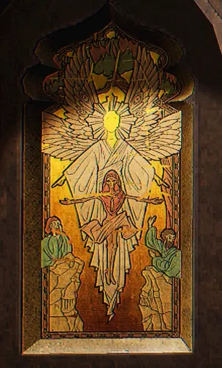 Incorrect portrait with an angel descending and multiple people