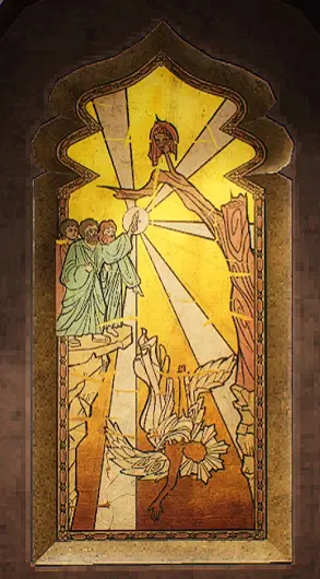 Correct portrait showing an angel being cast down by mortals