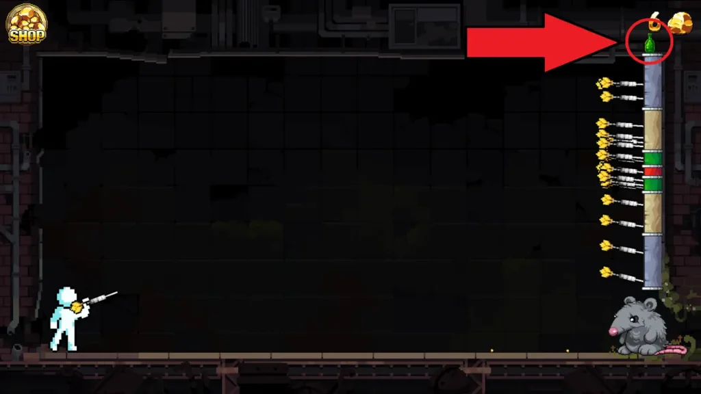 To unlock the hidden achievement, destroy the bottle with your arrows until a metal bottle appears.