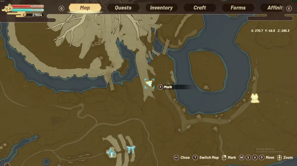 Rare Materials Cat merchant location under the long root south of the Mountain Goddess tree