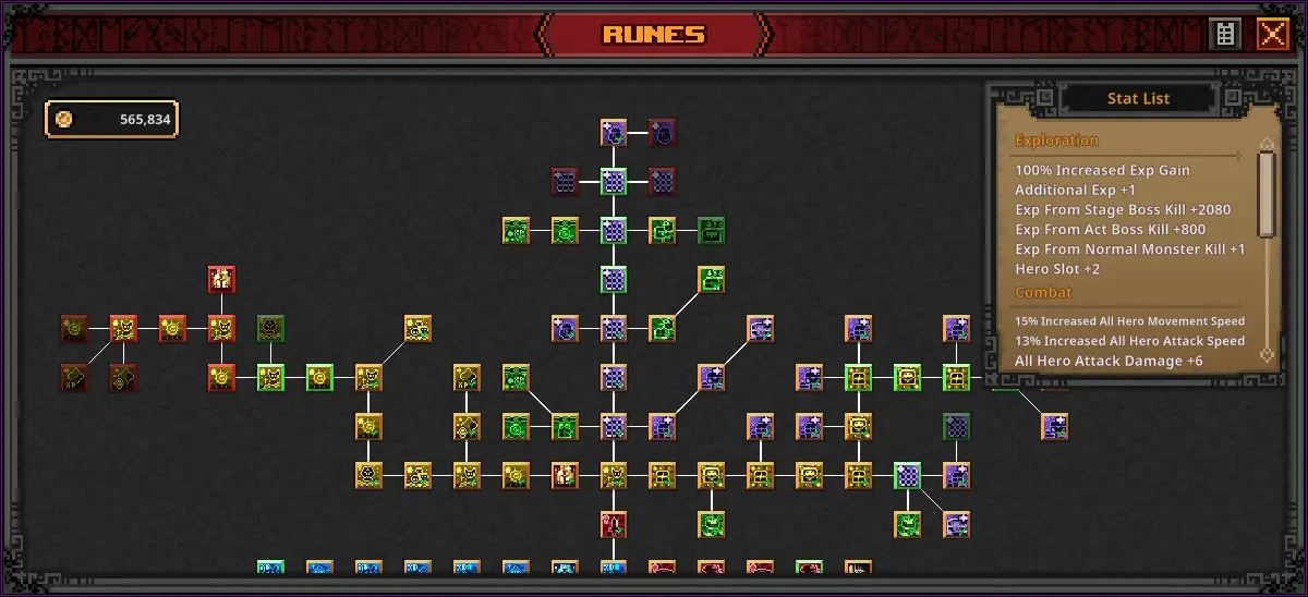 Rune tree system showing upgrade paths and progression branches