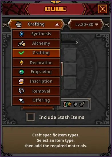 Hero-dric Cube interface showing item management system in Task Bar Hero