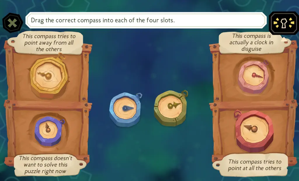 The Mermaid Mask Engine Room compass puzzle exact color placement solution