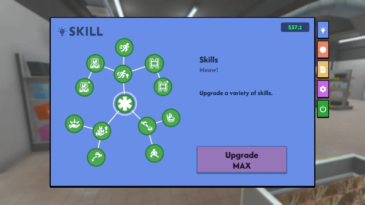 Supermarket Chaos skills menu showing purchasable upgrades