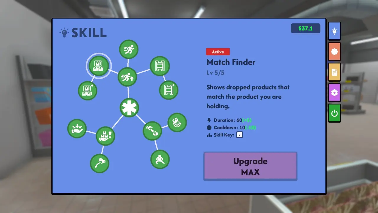 Supermarket Chaos Match Finder skill highlighting matching dropped products
