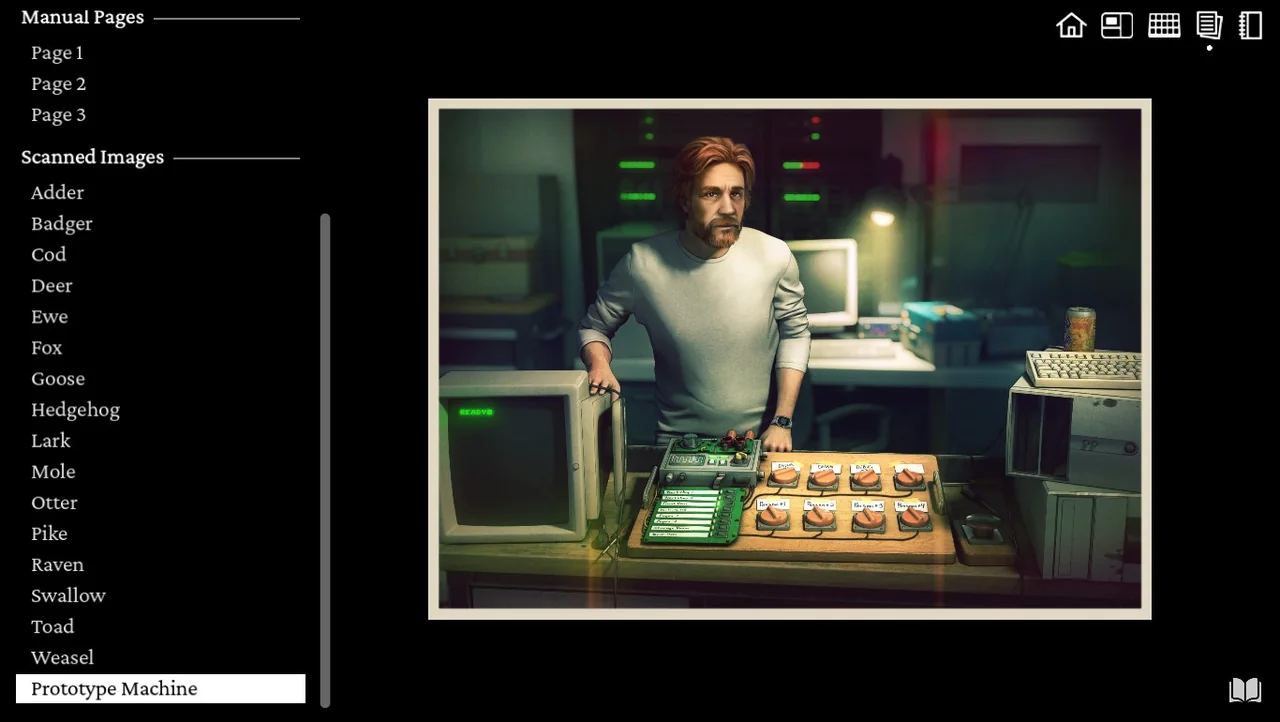 The changed Prototype Machine photograph showing Sam Moore beside the memory reconstruction machine.