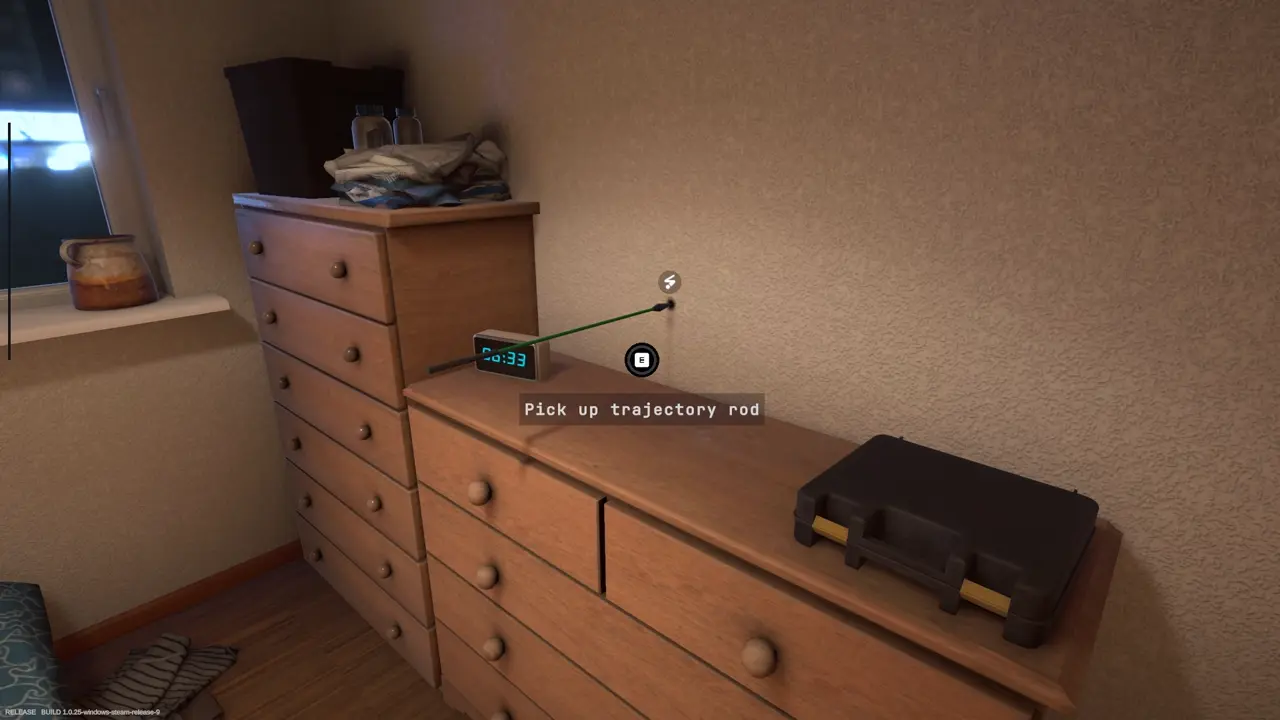 Inserting the trajectory rod into the bedroom bullet hole