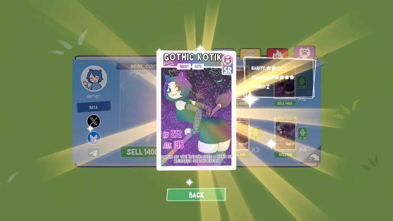 KOTAMON Game Gothic Kotik card guide screenshot 1