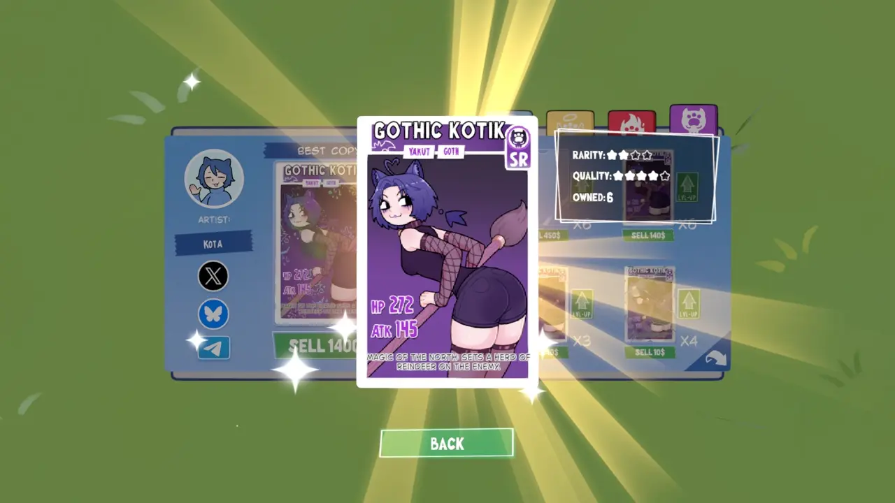 KOTAMON Game Gothic Kotik card guide screenshot 2