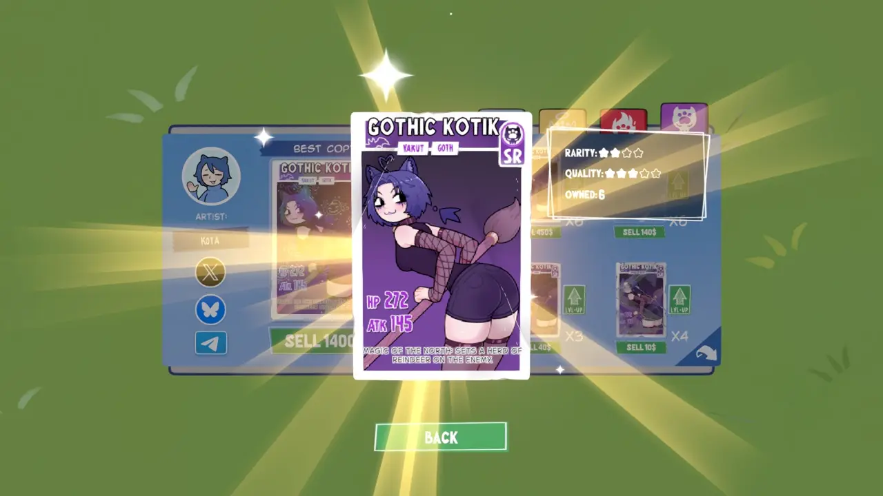 KOTAMON Game Gothic Kotik card guide screenshot 3