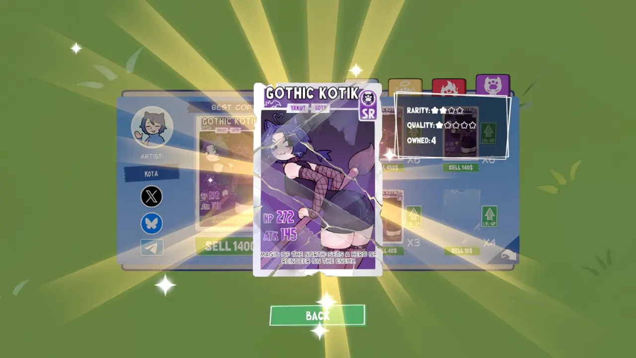 KOTAMON Game Gothic Kotik card guide screenshot 5