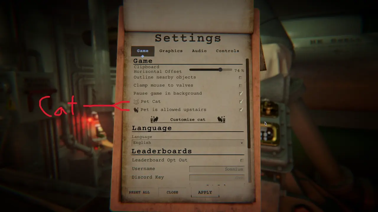 IRON NEST cat options menu with enable and upstairs settings
