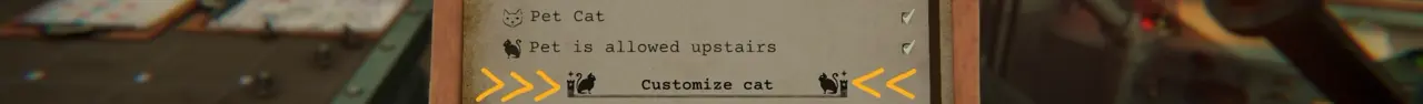 IRON NEST cat customization menu