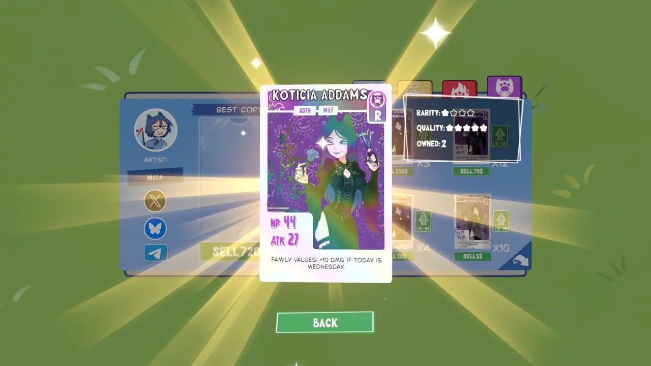 KOTAMON Game Koticia Addams card guide screenshot 1