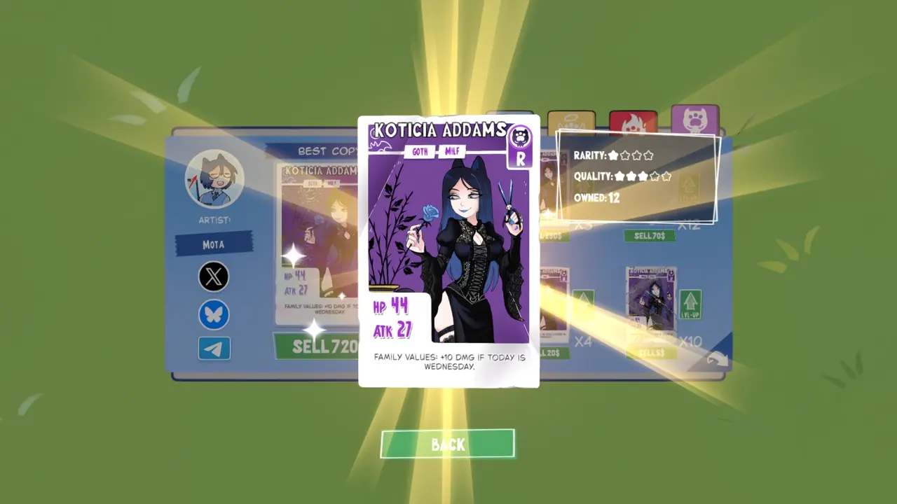 KOTAMON Game Koticia Addams card guide screenshot 3