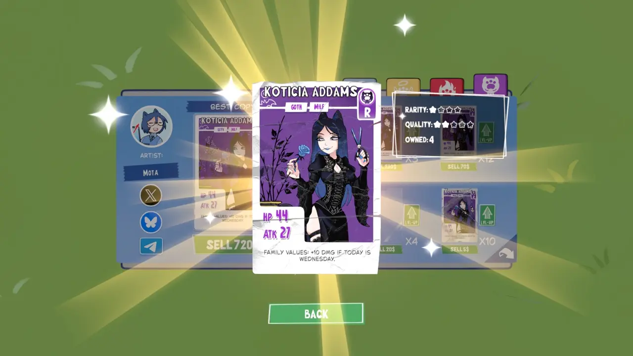 KOTAMON Game Koticia Addams card guide screenshot 4