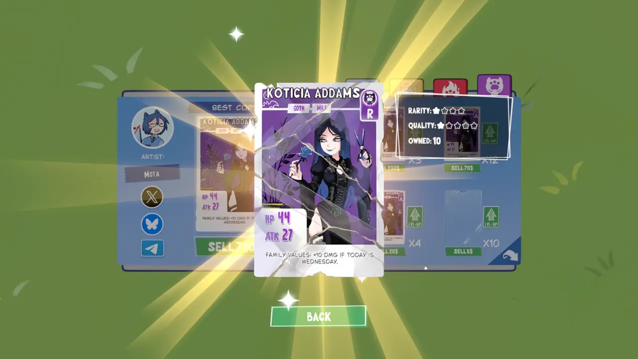 KOTAMON Game Koticia Addams card guide screenshot 5