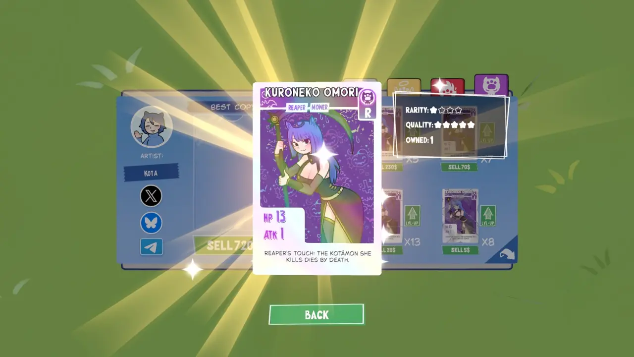 KOTAMON Game Kuroneko Omori card guide screenshot 1