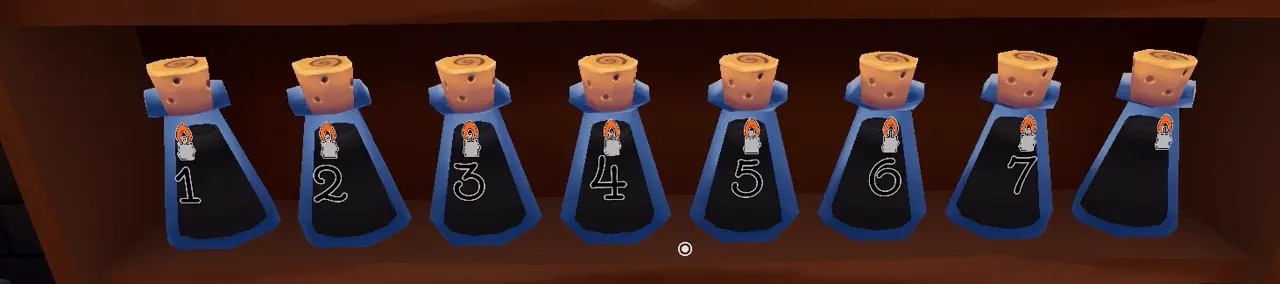 Bottles taken to the candelabra to reveal their numbers