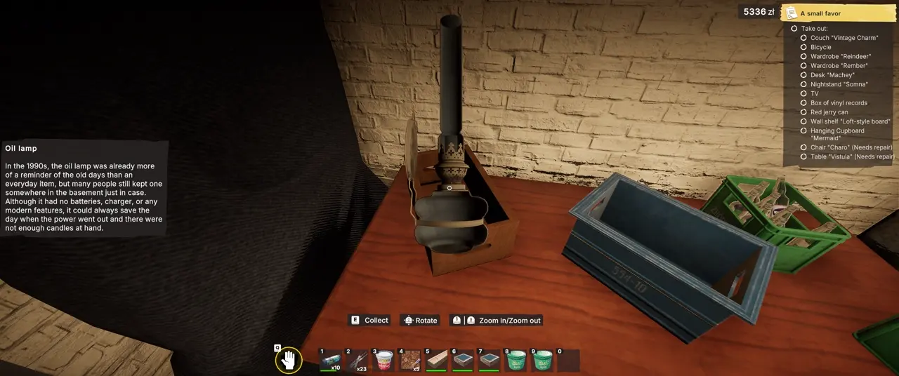 Oil lamp location inside the locked basement storage unit