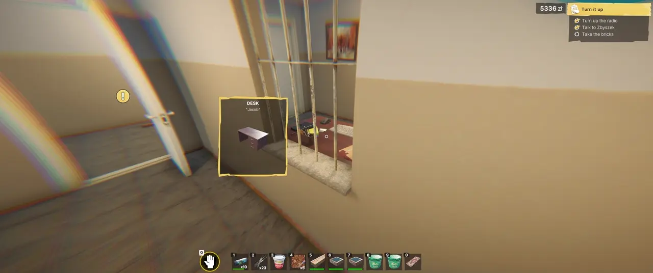 Floppy disk on the desk inside the barred police station office