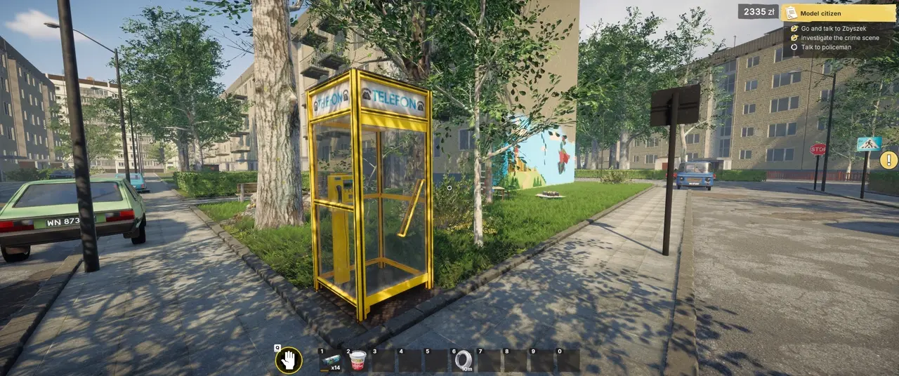 Yellow telephone booth location in Model Citizen