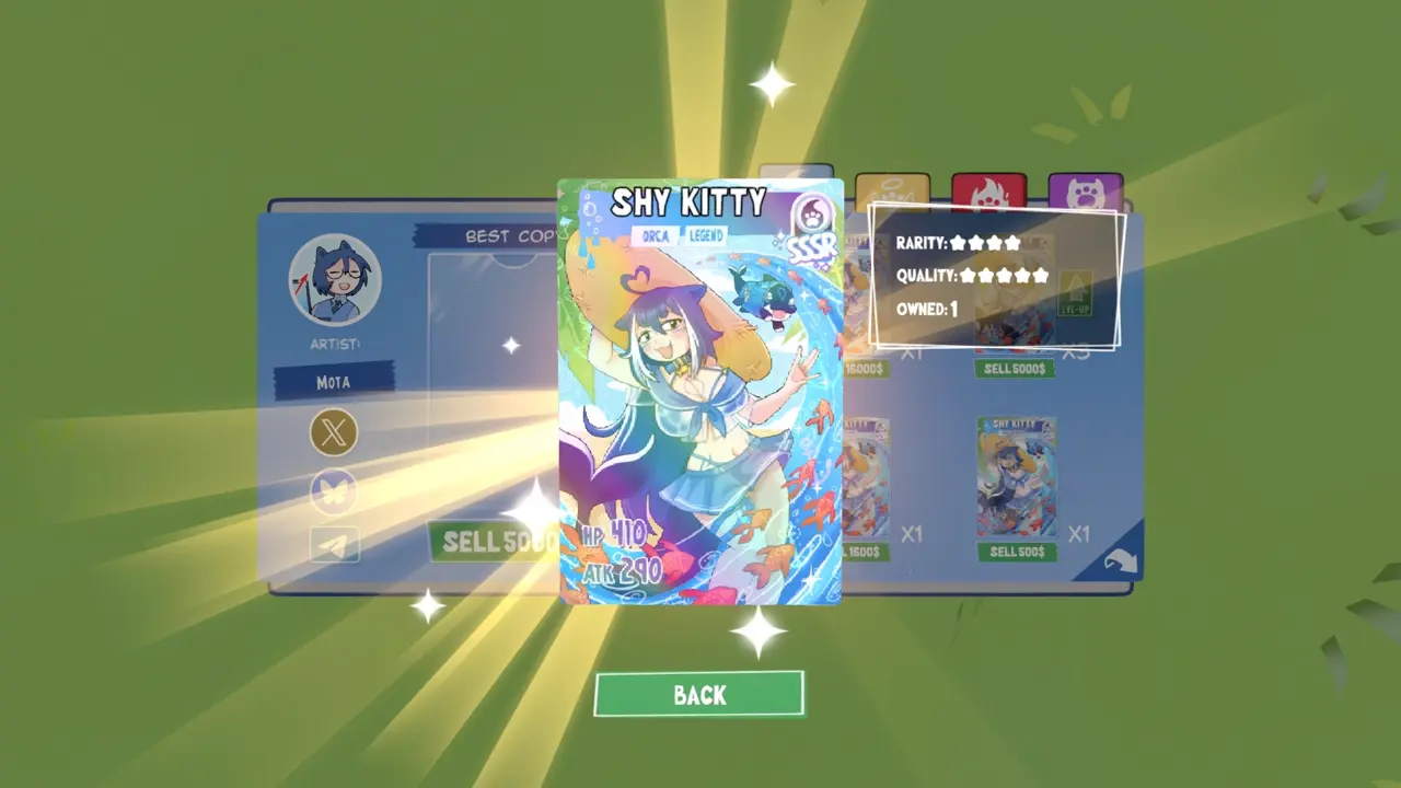 KOTAMON Game Shy Kitty card guide screenshot 1