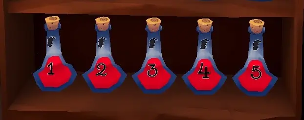 Bottle number puzzle solution ordered from 1 to 5